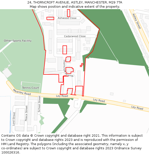 24, THORNCROFT AVENUE, ASTLEY, MANCHESTER, M29 7TA: Location map and indicative extent of plot