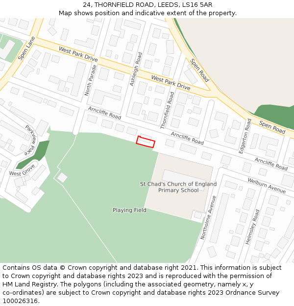 24, THORNFIELD ROAD, LEEDS, LS16 5AR: Location map and indicative extent of plot