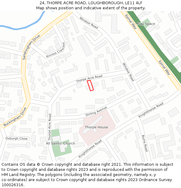 24, THORPE ACRE ROAD, LOUGHBOROUGH, LE11 4LF: Location map and indicative extent of plot