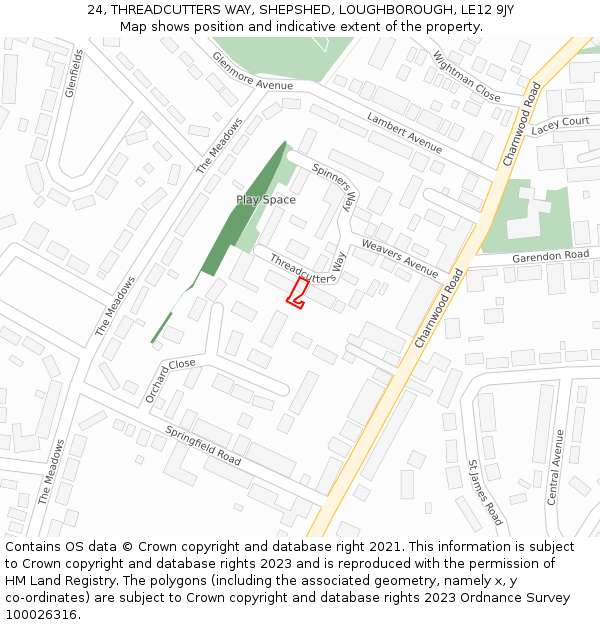 24, THREADCUTTERS WAY, SHEPSHED, LOUGHBOROUGH, LE12 9JY: Location map and indicative extent of plot