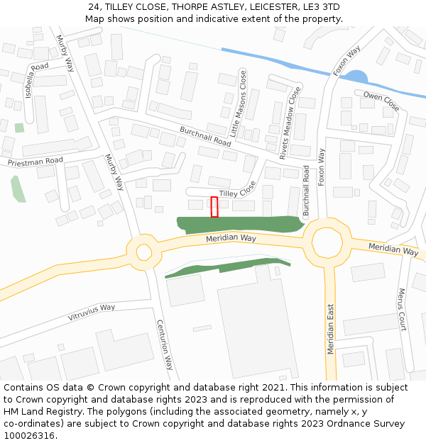 24, TILLEY CLOSE, THORPE ASTLEY, LEICESTER, LE3 3TD: Location map and indicative extent of plot