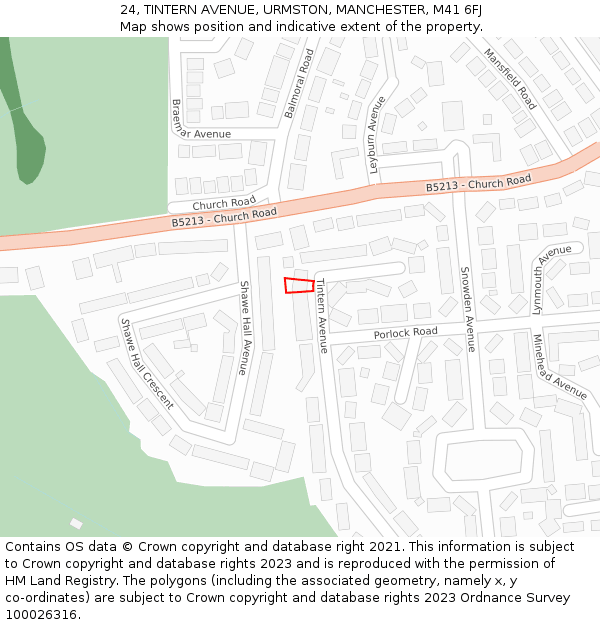 24, TINTERN AVENUE, URMSTON, MANCHESTER, M41 6FJ: Location map and indicative extent of plot