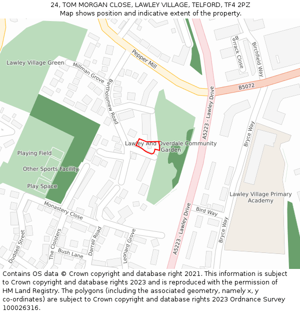 24, TOM MORGAN CLOSE, LAWLEY VILLAGE, TELFORD, TF4 2PZ: Location map and indicative extent of plot