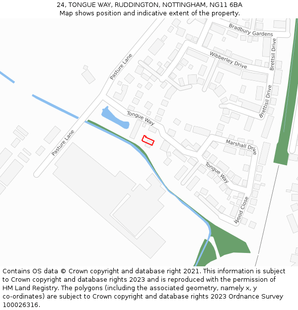 24, TONGUE WAY, RUDDINGTON, NOTTINGHAM, NG11 6BA: Location map and indicative extent of plot