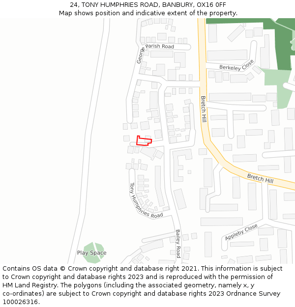 24, TONY HUMPHRIES ROAD, BANBURY, OX16 0FF: Location map and indicative extent of plot