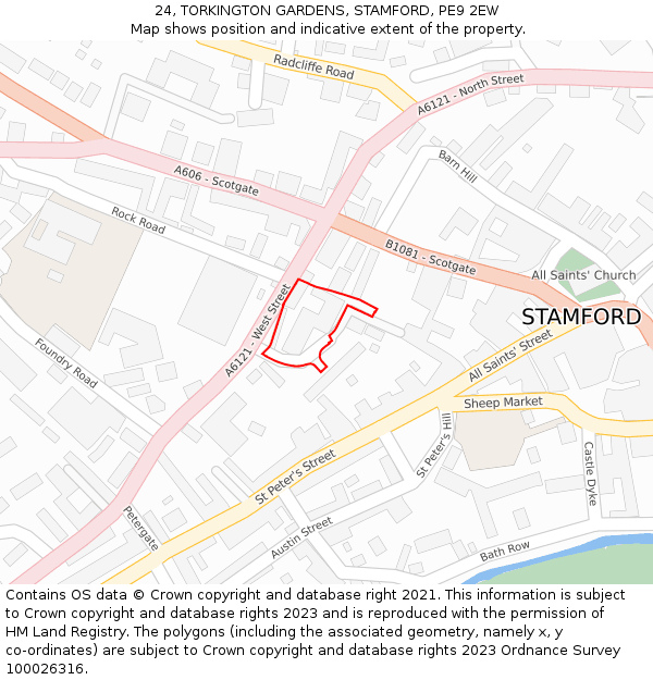 24, TORKINGTON GARDENS, STAMFORD, PE9 2EW: Location map and indicative extent of plot