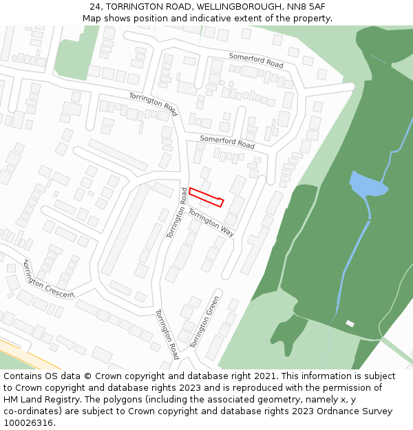 24, TORRINGTON ROAD, WELLINGBOROUGH, NN8 5AF: Location map and indicative extent of plot