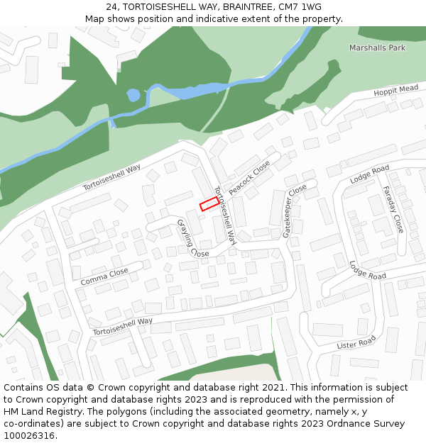 24, TORTOISESHELL WAY, BRAINTREE, CM7 1WG: Location map and indicative extent of plot