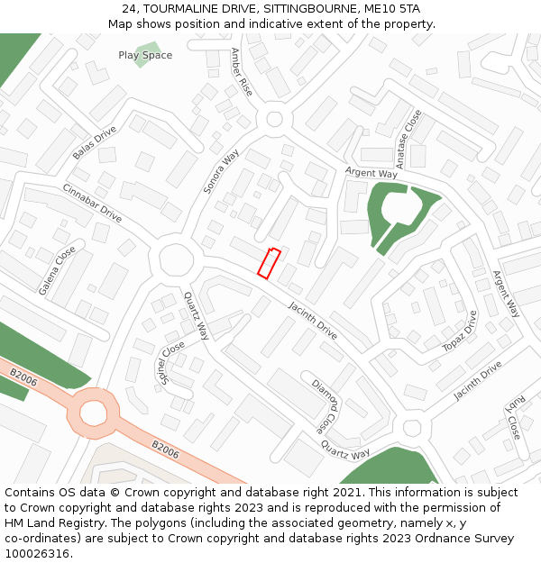 24, TOURMALINE DRIVE, SITTINGBOURNE, ME10 5TA: Location map and indicative extent of plot