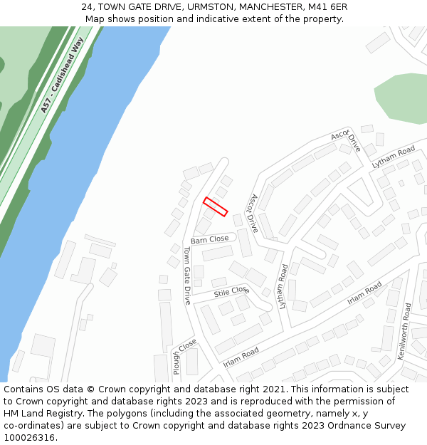 24, TOWN GATE DRIVE, URMSTON, MANCHESTER, M41 6ER: Location map and indicative extent of plot