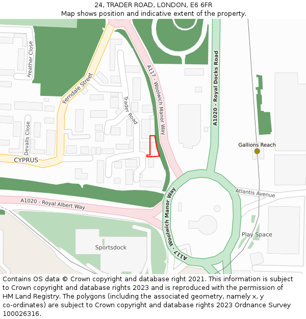 24, TRADER ROAD, LONDON, E6 6FR: Location map and indicative extent of plot