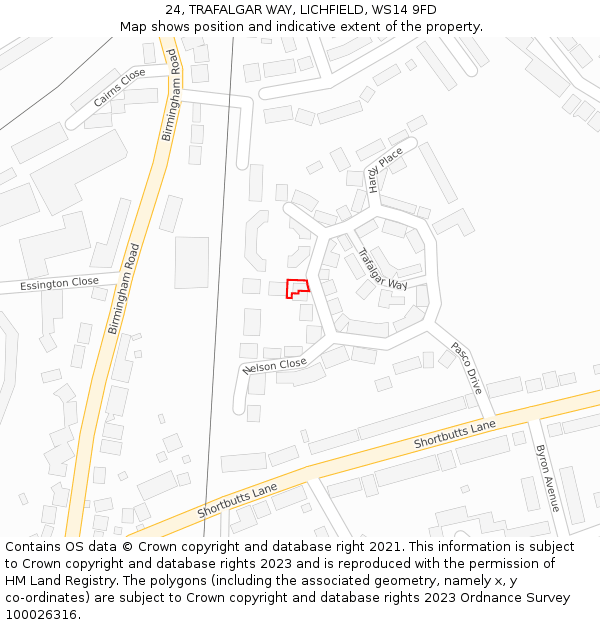 24, TRAFALGAR WAY, LICHFIELD, WS14 9FD: Location map and indicative extent of plot