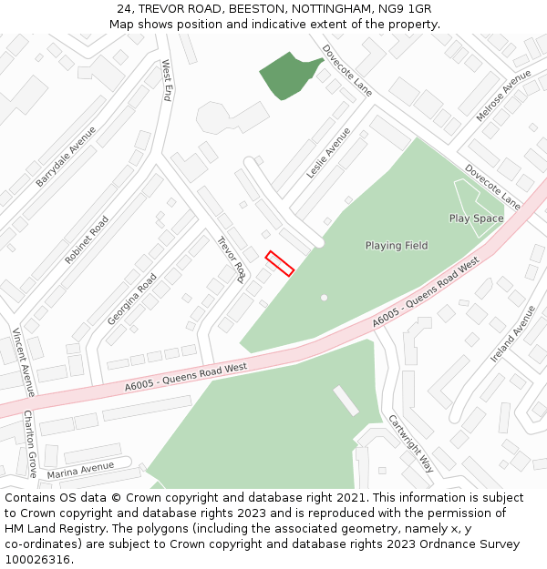 24, TREVOR ROAD, BEESTON, NOTTINGHAM, NG9 1GR: Location map and indicative extent of plot