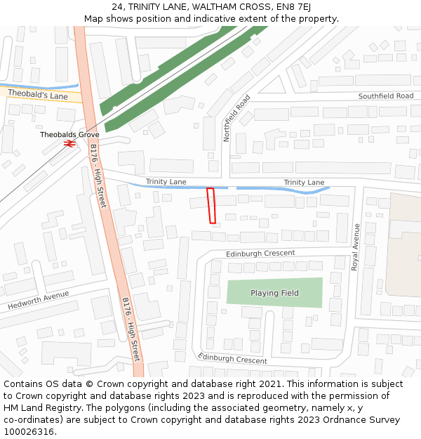 24, TRINITY LANE, WALTHAM CROSS, EN8 7EJ: Location map and indicative extent of plot