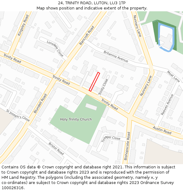 24, TRINITY ROAD, LUTON, LU3 1TP: Location map and indicative extent of plot