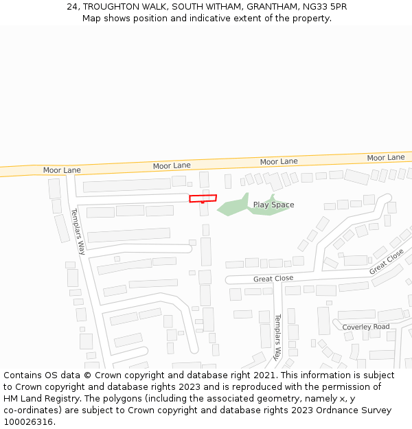 24, TROUGHTON WALK, SOUTH WITHAM, GRANTHAM, NG33 5PR: Location map and indicative extent of plot