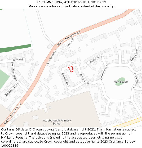 24, TUMMEL WAY, ATTLEBOROUGH, NR17 2SG: Location map and indicative extent of plot