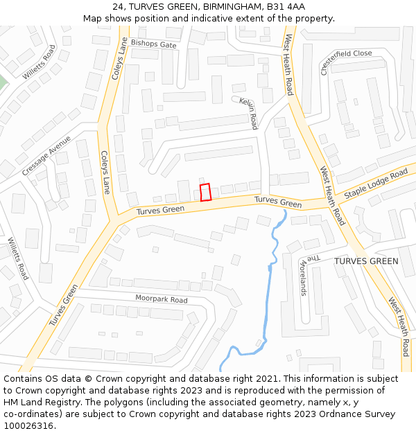 24, TURVES GREEN, BIRMINGHAM, B31 4AA: Location map and indicative extent of plot