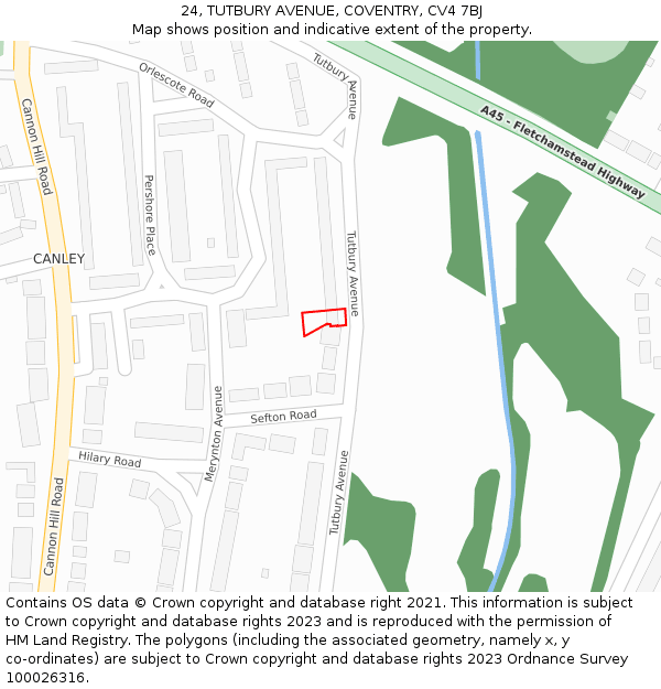 24, TUTBURY AVENUE, COVENTRY, CV4 7BJ: Location map and indicative extent of plot