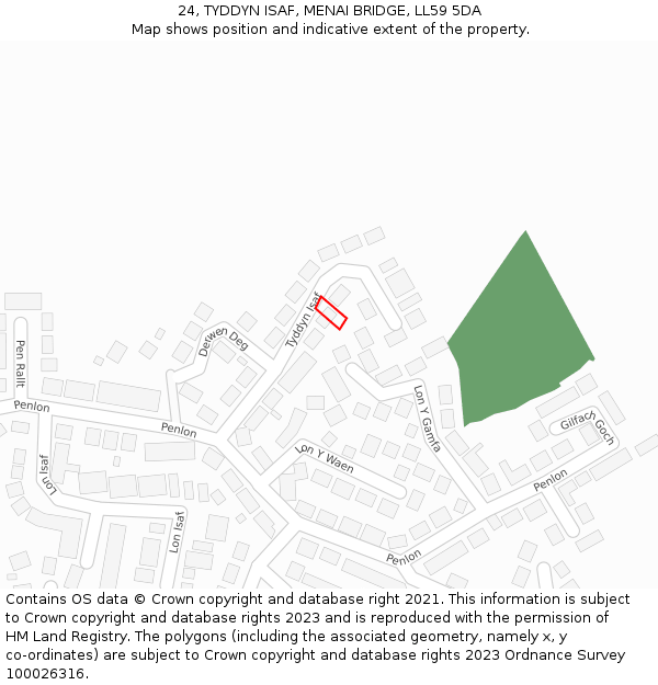 24, TYDDYN ISAF, MENAI BRIDGE, LL59 5DA: Location map and indicative extent of plot