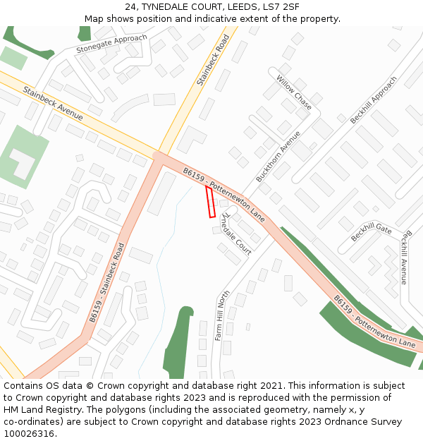 24, TYNEDALE COURT, LEEDS, LS7 2SF: Location map and indicative extent of plot