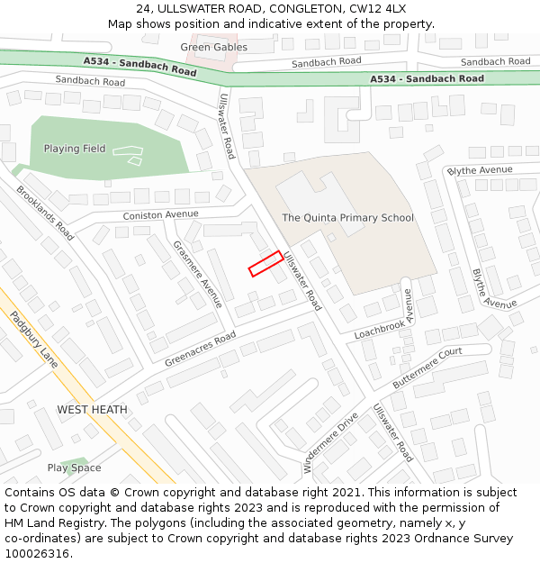 24, ULLSWATER ROAD, CONGLETON, CW12 4LX: Location map and indicative extent of plot