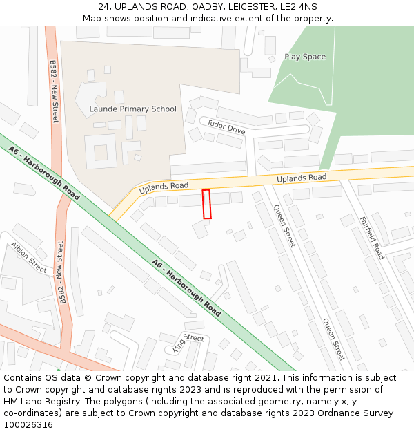 24, UPLANDS ROAD, OADBY, LEICESTER, LE2 4NS: Location map and indicative extent of plot