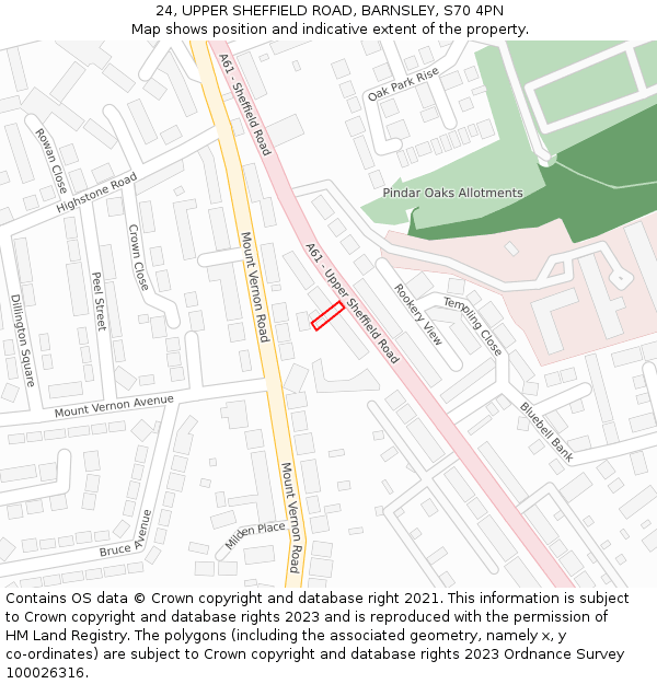 24, UPPER SHEFFIELD ROAD, BARNSLEY, S70 4PN: Location map and indicative extent of plot