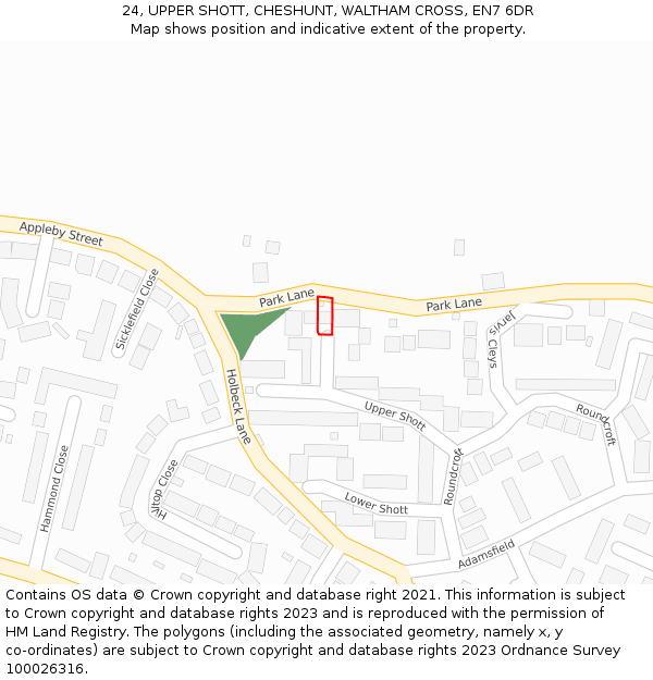 24, UPPER SHOTT, CHESHUNT, WALTHAM CROSS, EN7 6DR: Location map and indicative extent of plot