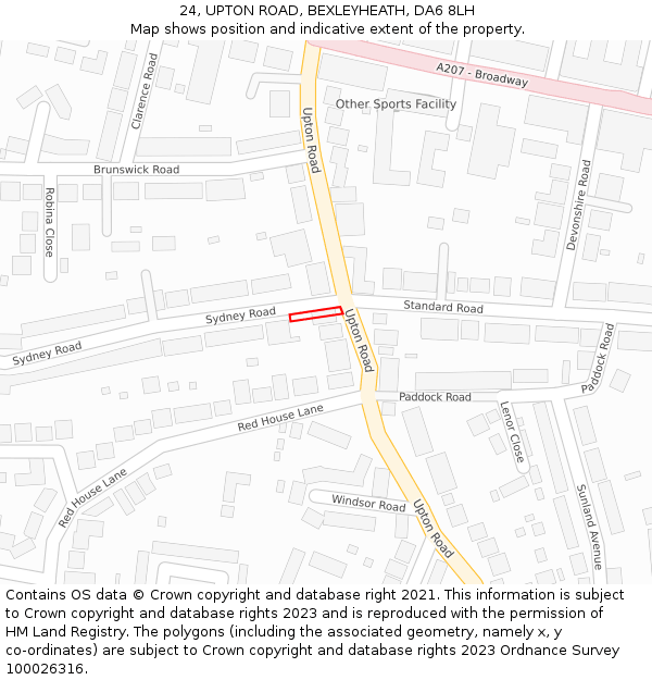 24, UPTON ROAD, BEXLEYHEATH, DA6 8LH: Location map and indicative extent of plot