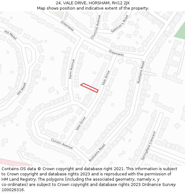 24, VALE DRIVE, HORSHAM, RH12 2JX: Location map and indicative extent of plot