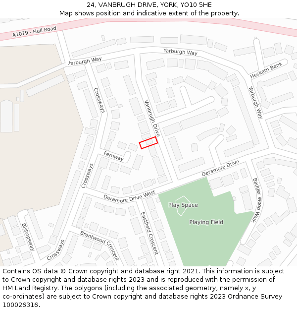 24, VANBRUGH DRIVE, YORK, YO10 5HE: Location map and indicative extent of plot