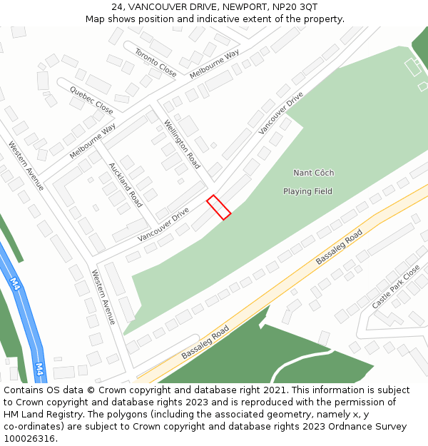 24, VANCOUVER DRIVE, NEWPORT, NP20 3QT: Location map and indicative extent of plot