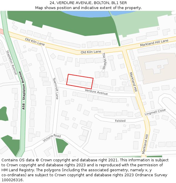 24, VERDURE AVENUE, BOLTON, BL1 5ER: Location map and indicative extent of plot