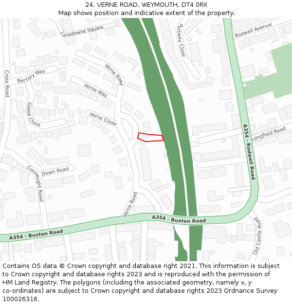 24, VERNE ROAD, WEYMOUTH, DT4 0RX: Location map and indicative extent of plot