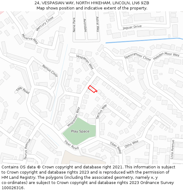 24, VESPASIAN WAY, NORTH HYKEHAM, LINCOLN, LN6 9ZB: Location map and indicative extent of plot