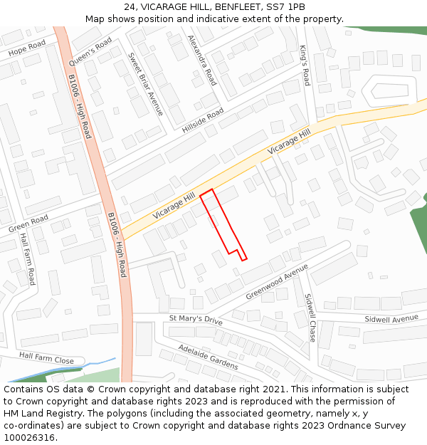 24, VICARAGE HILL, BENFLEET, SS7 1PB: Location map and indicative extent of plot