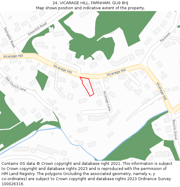 24, VICARAGE HILL, FARNHAM, GU9 8HJ: Location map and indicative extent of plot