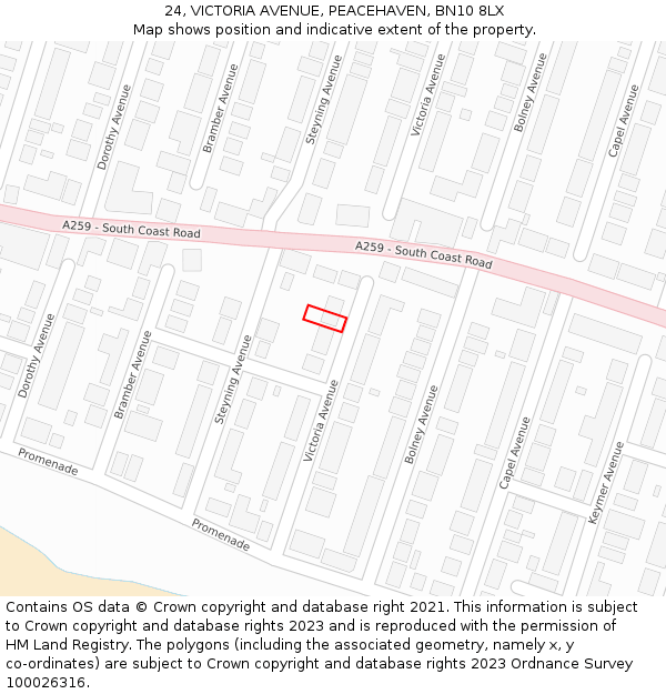 24, VICTORIA AVENUE, PEACEHAVEN, BN10 8LX: Location map and indicative extent of plot