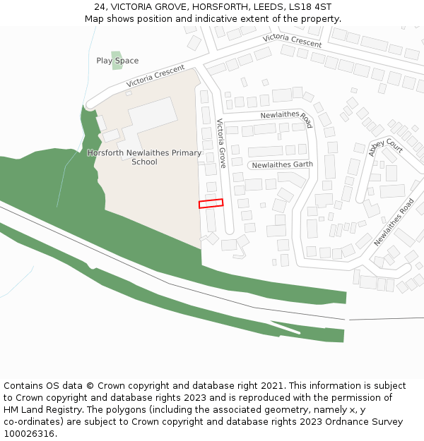 24, VICTORIA GROVE, HORSFORTH, LEEDS, LS18 4ST: Location map and indicative extent of plot
