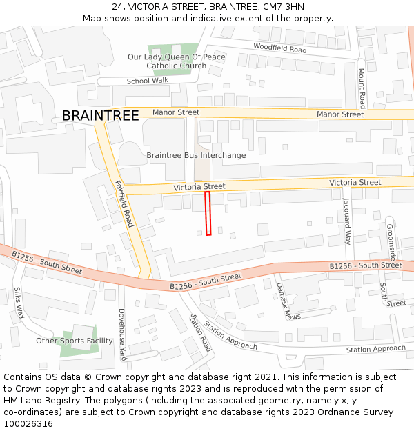 24, VICTORIA STREET, BRAINTREE, CM7 3HN: Location map and indicative extent of plot