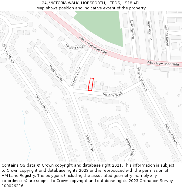 24, VICTORIA WALK, HORSFORTH, LEEDS, LS18 4PL: Location map and indicative extent of plot