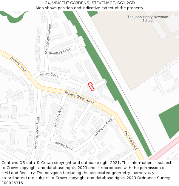 24, VINCENT GARDENS, STEVENAGE, SG1 2GD: Location map and indicative extent of plot