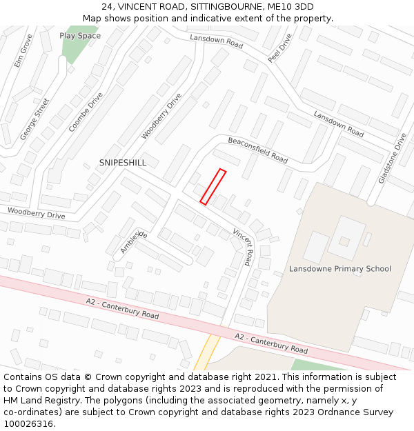 24, VINCENT ROAD, SITTINGBOURNE, ME10 3DD: Location map and indicative extent of plot