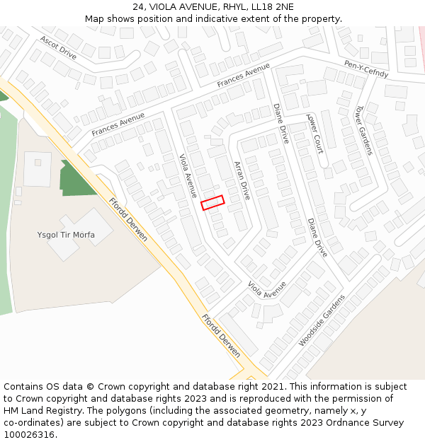 24, VIOLA AVENUE, RHYL, LL18 2NE: Location map and indicative extent of plot