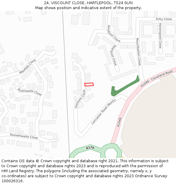 24, VISCOUNT CLOSE, HARTLEPOOL, TS24 0UN: Location map and indicative extent of plot