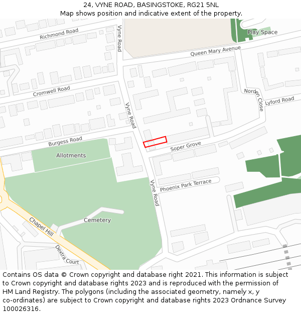 24, VYNE ROAD, BASINGSTOKE, RG21 5NL: Location map and indicative extent of plot