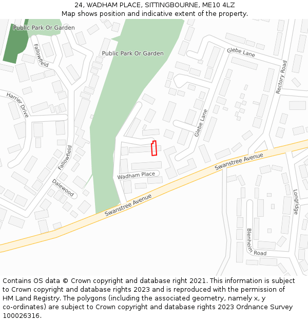 24, WADHAM PLACE, SITTINGBOURNE, ME10 4LZ: Location map and indicative extent of plot