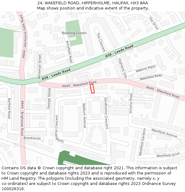 24, WAKEFIELD ROAD, HIPPERHOLME, HALIFAX, HX3 8AA: Location map and indicative extent of plot