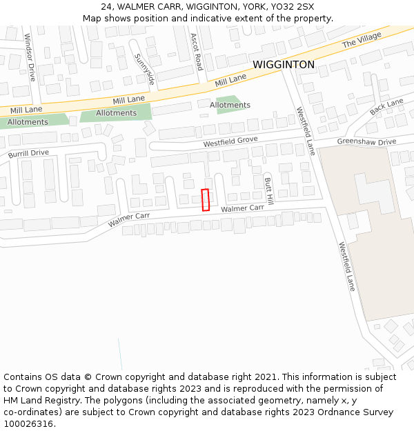 24, WALMER CARR, WIGGINTON, YORK, YO32 2SX: Location map and indicative extent of plot